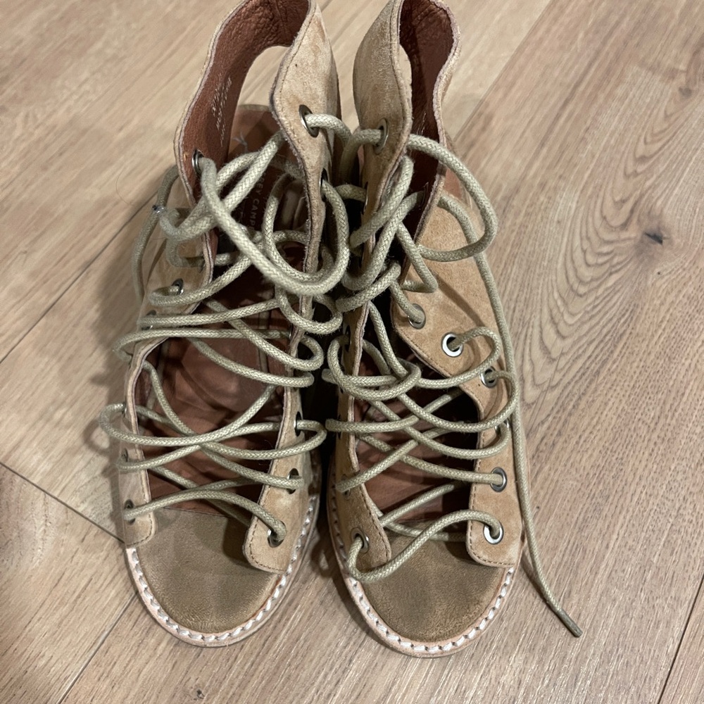 Free People Tan Lace-Up Boot Heel